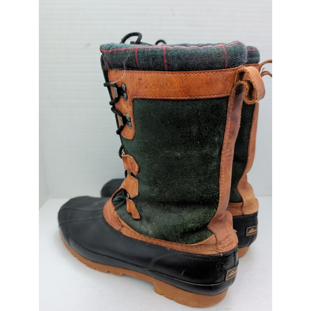 Vtg Eddie Bauer Insulated Duck Boots Men 11 Green Plaid Suede Utility Chore Barn - Picture 5 of 10